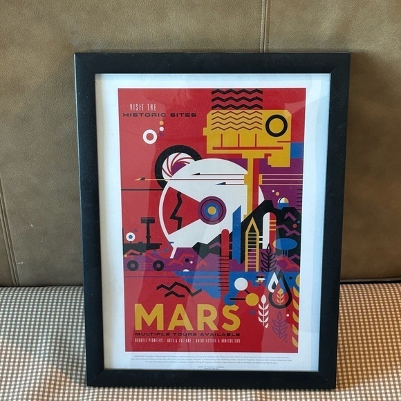 Retro Space Travel Poster Travel Mars poster in frame. Approx 17.5 x 13.5” - Picture 6 of 11